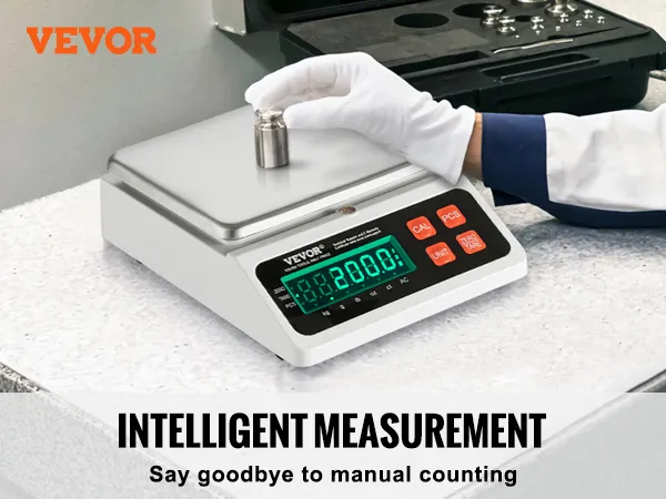 VEVOR industrial counting scale with bubble level, 4-foot pads, and intelligent measurement display.