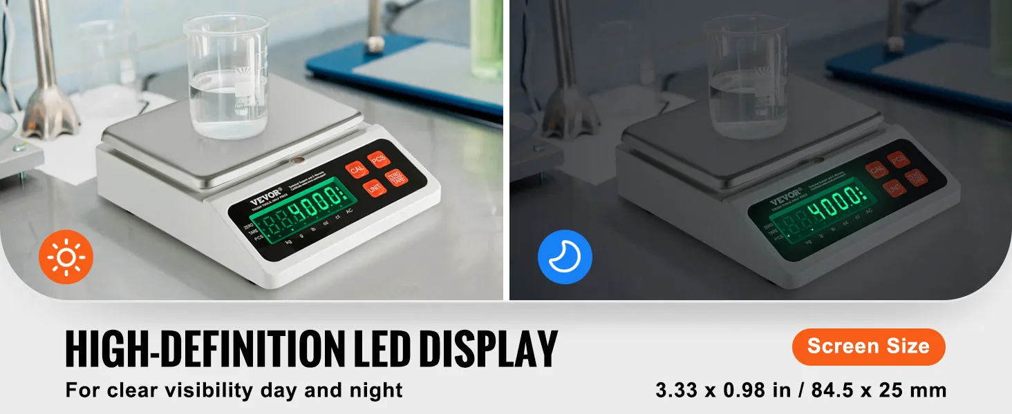 VEVOR industrial counting scale with high-definition led display for day and night visibility.