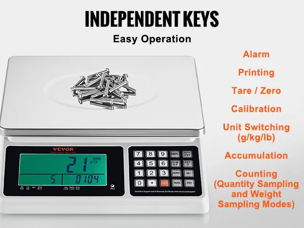 pantalla de báscula digital VEVOR con teclas independientes y cubierta a prueba de polvo.