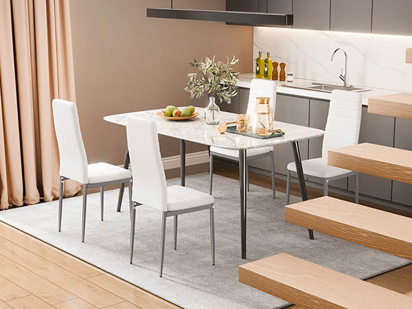 VEVOR Ensemble 6 Chaises De Salle à Manger En Cuir Blanc - Design Moderne, Confortables Et Stables - 3