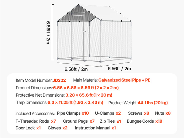 VEVOR Walk in Chicken Cage – 6.56x6.56x6.56ft, Spire Roof