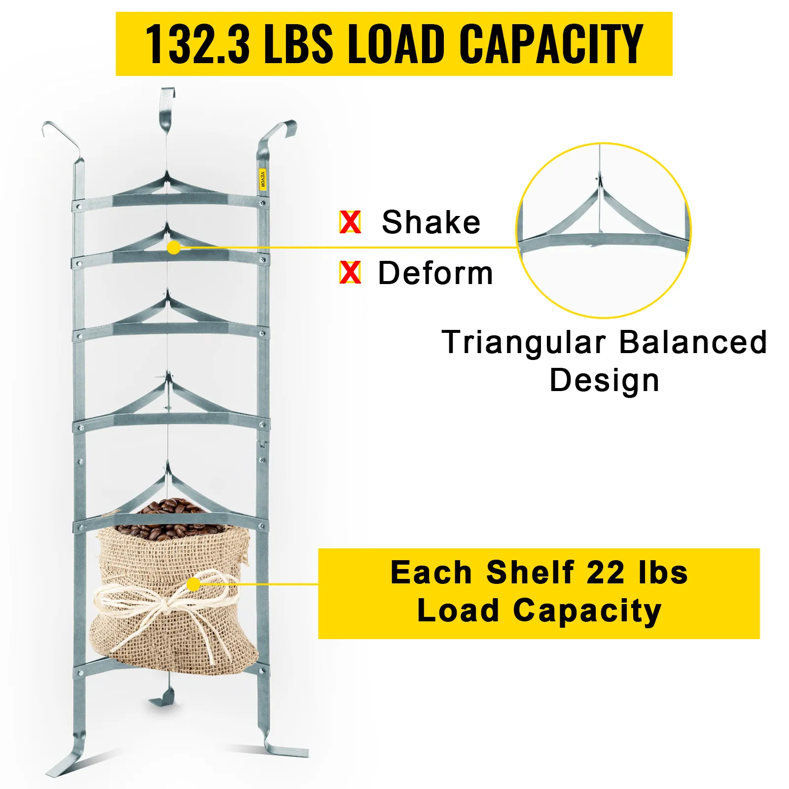 VEVOR cookware stand with 132.3 lbs capacity, shake-free, deform-resistant design.