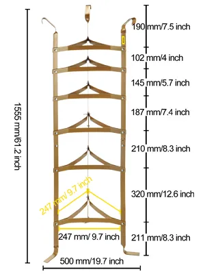 VEVOR cookware stand with 8 tiers stands 1555mm/61.2 inches tall and 500mm/19.7 inches wide.