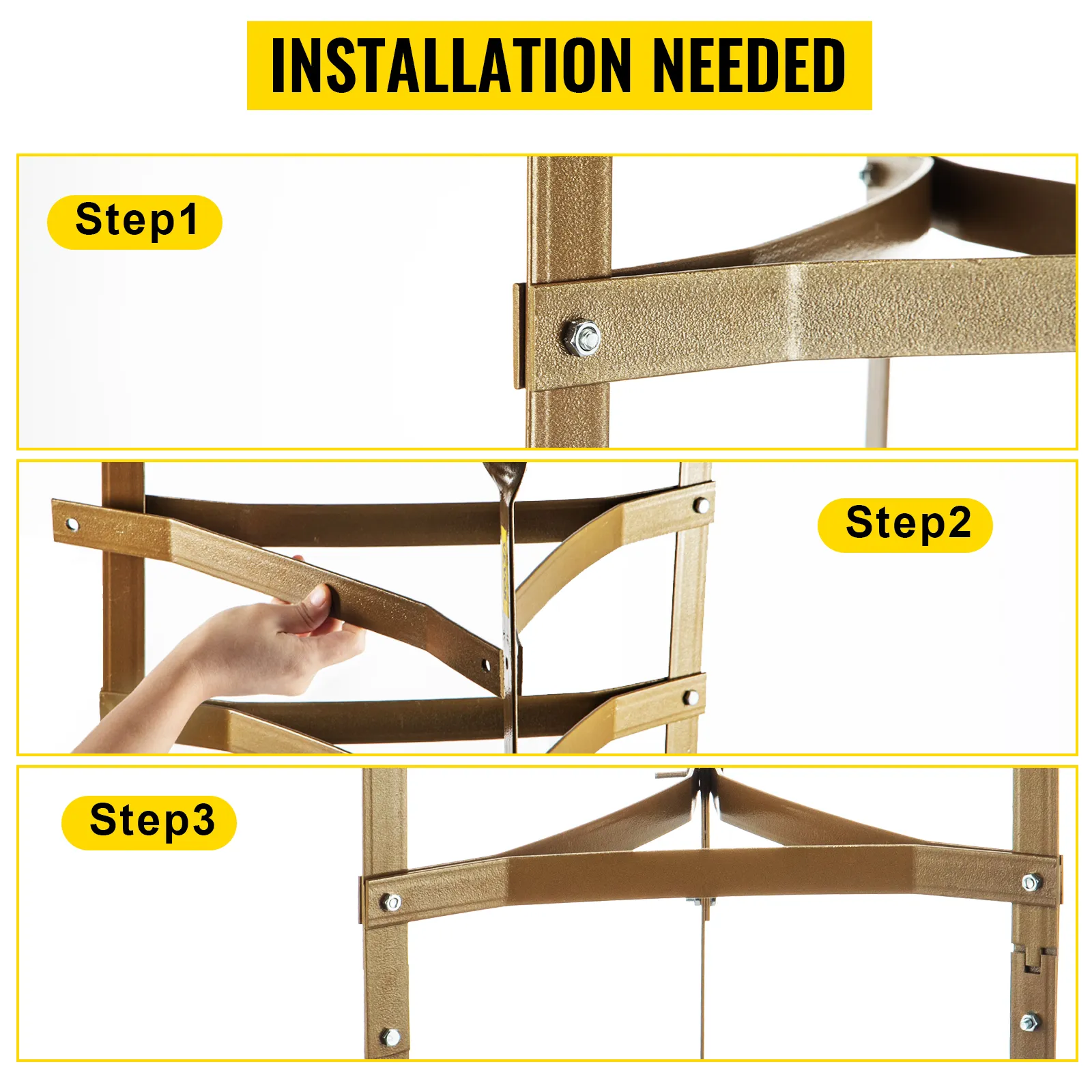 VEVOR cookware stand assembly instructions in three steps.