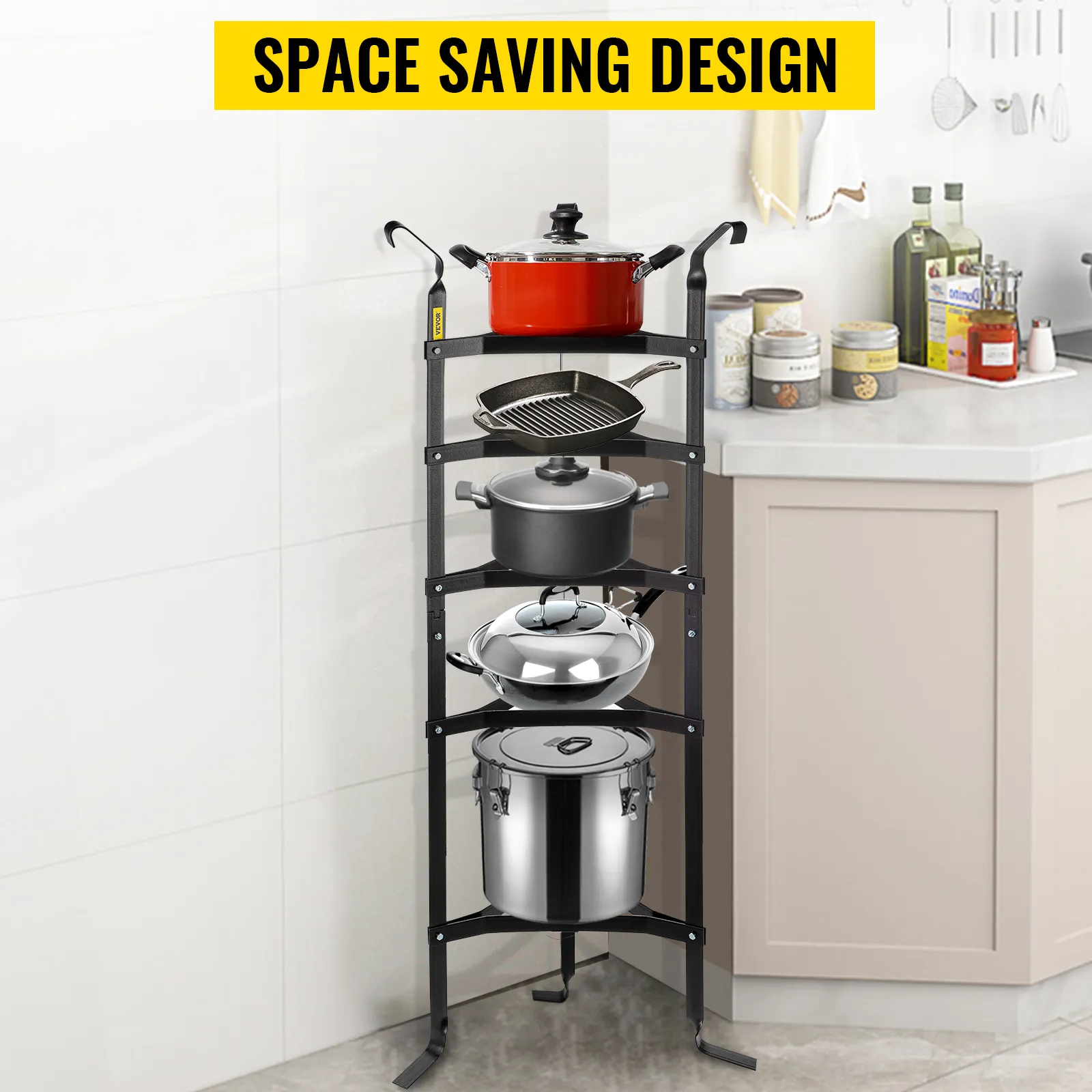 VEVOR 5-Tier Cookware Stand, Carbon Steel Multi-Layer Pot Rack, 42.7 ...