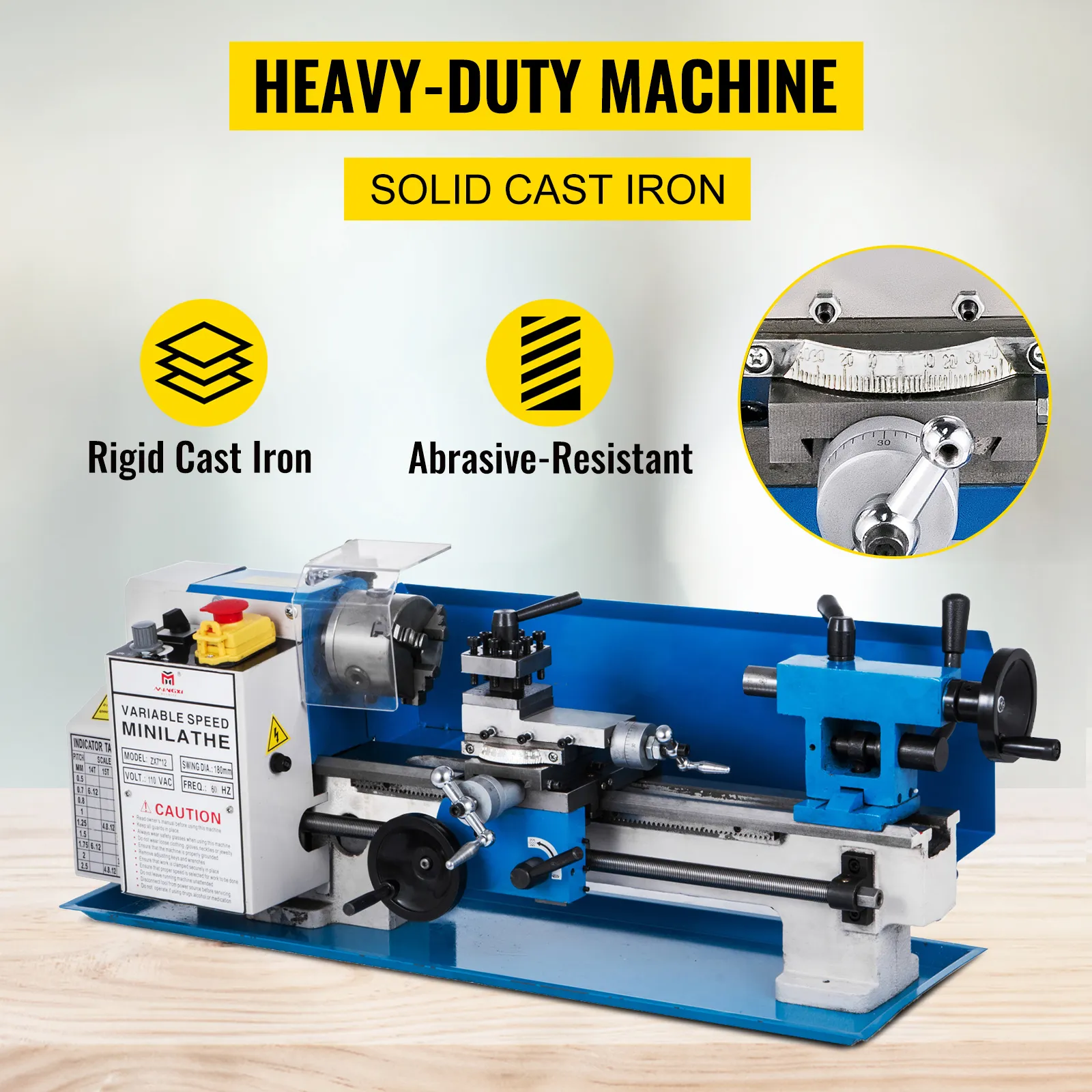 Torno de metal VEVOR, de alta resistencia, de fundición maciza, rígido y resistente a la abrasión.