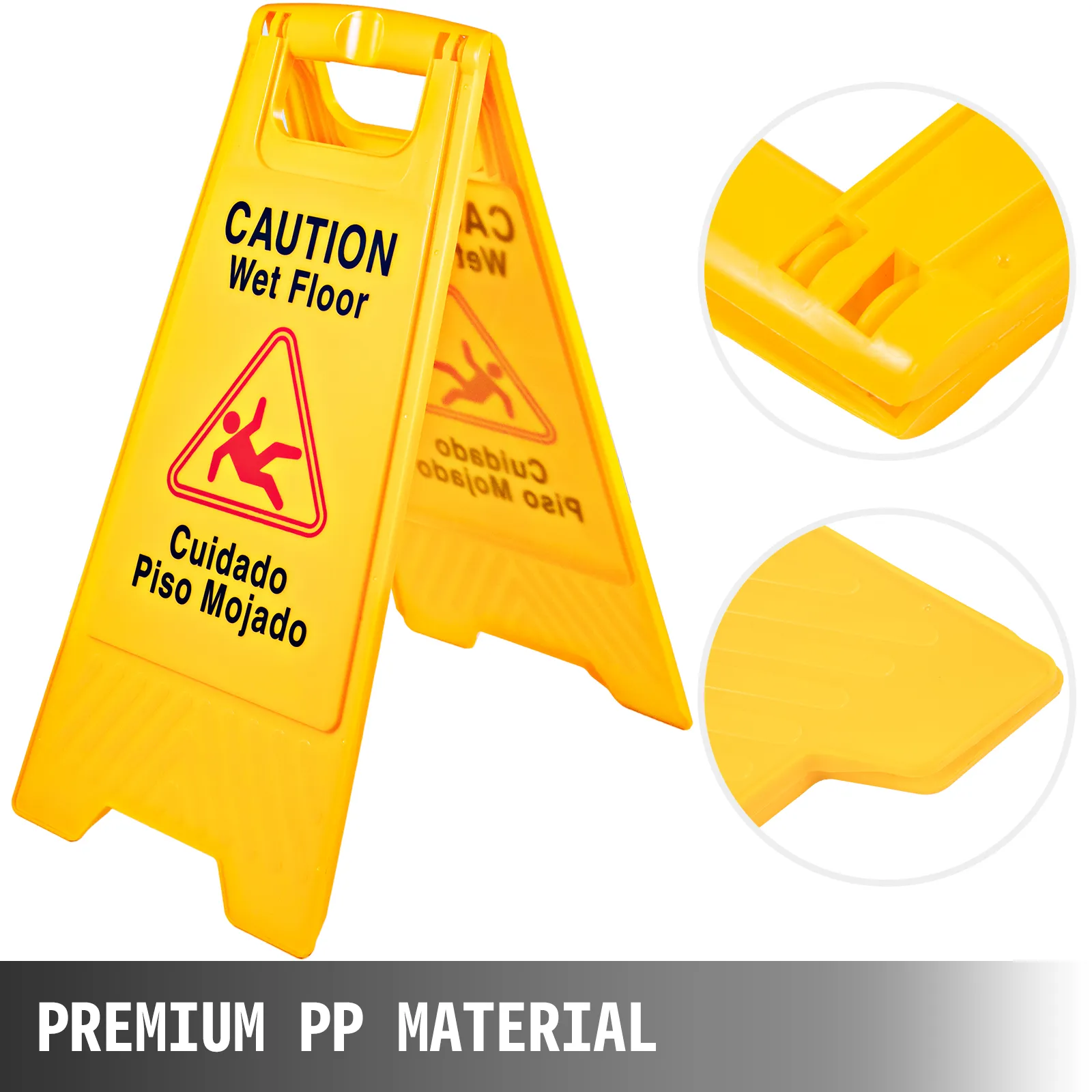 VEVOR wet floor sign with caution, cuidado piso mojado, premium pp material.