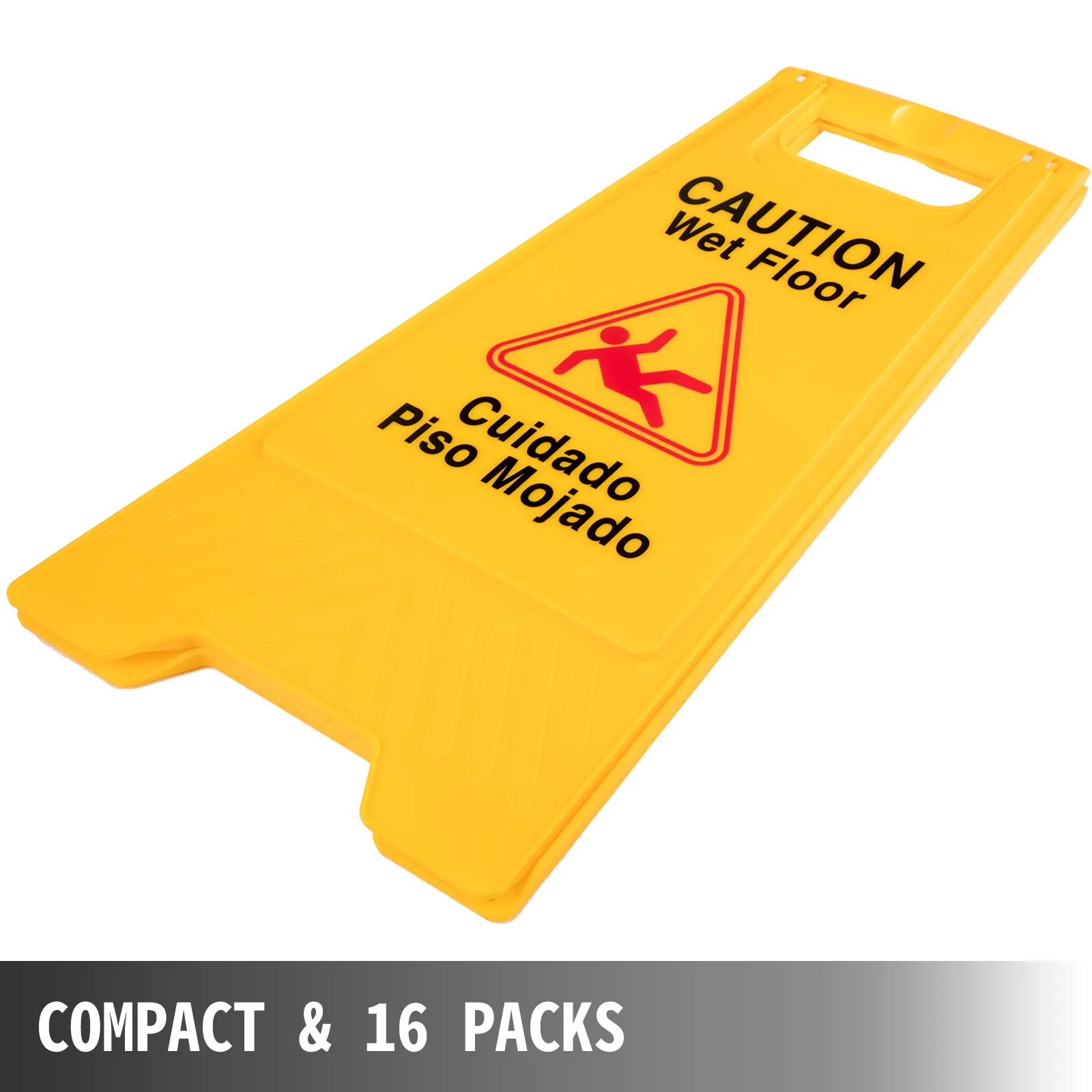 yellow VEVOR wet floor sign with cuidado piso mojado in 16-pack.
