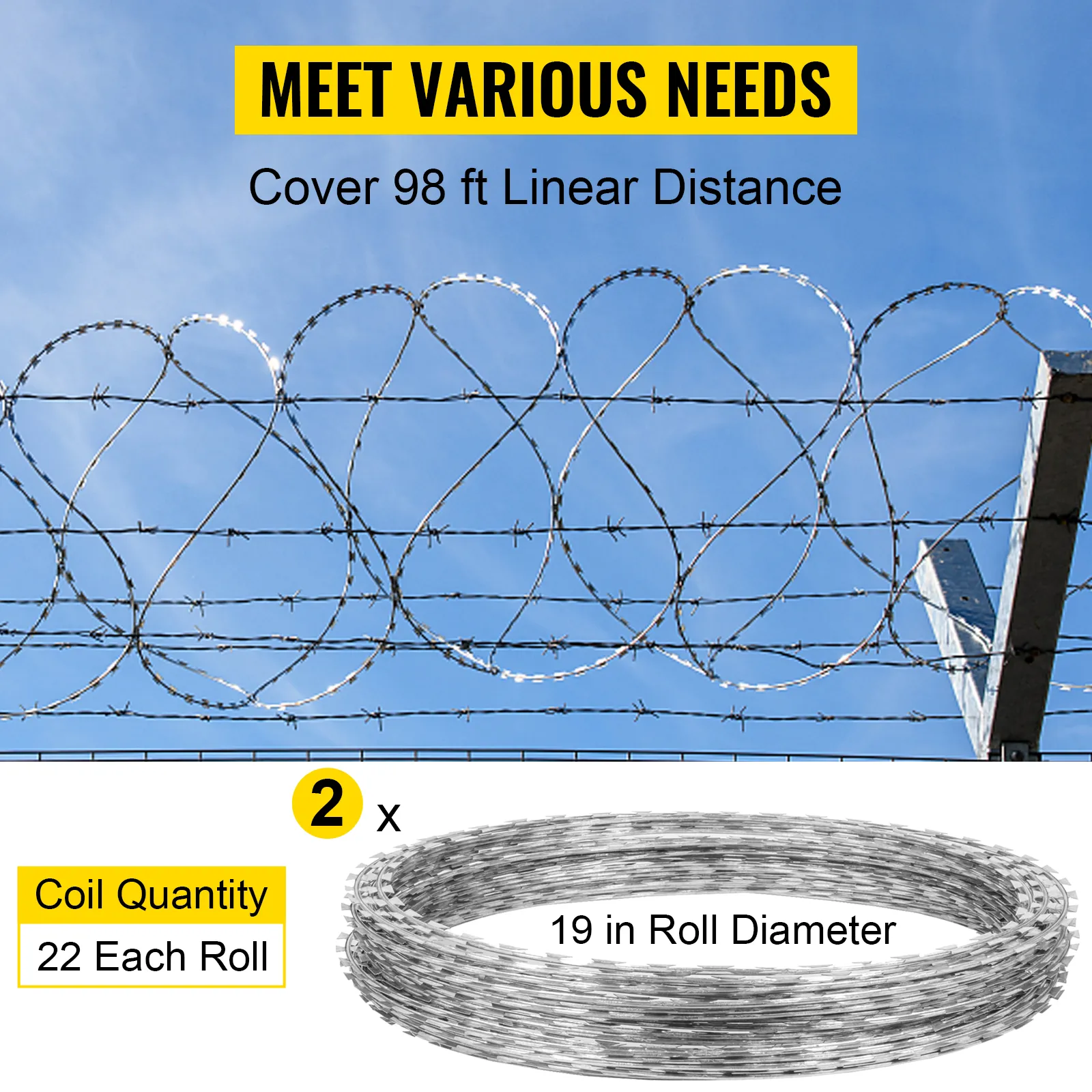 Satisfacer diversas necesidades. Cubre una distancia lineal de 98 pies. Cerca de alambre de púas VEVOR. Cantidad de bobinas 22.