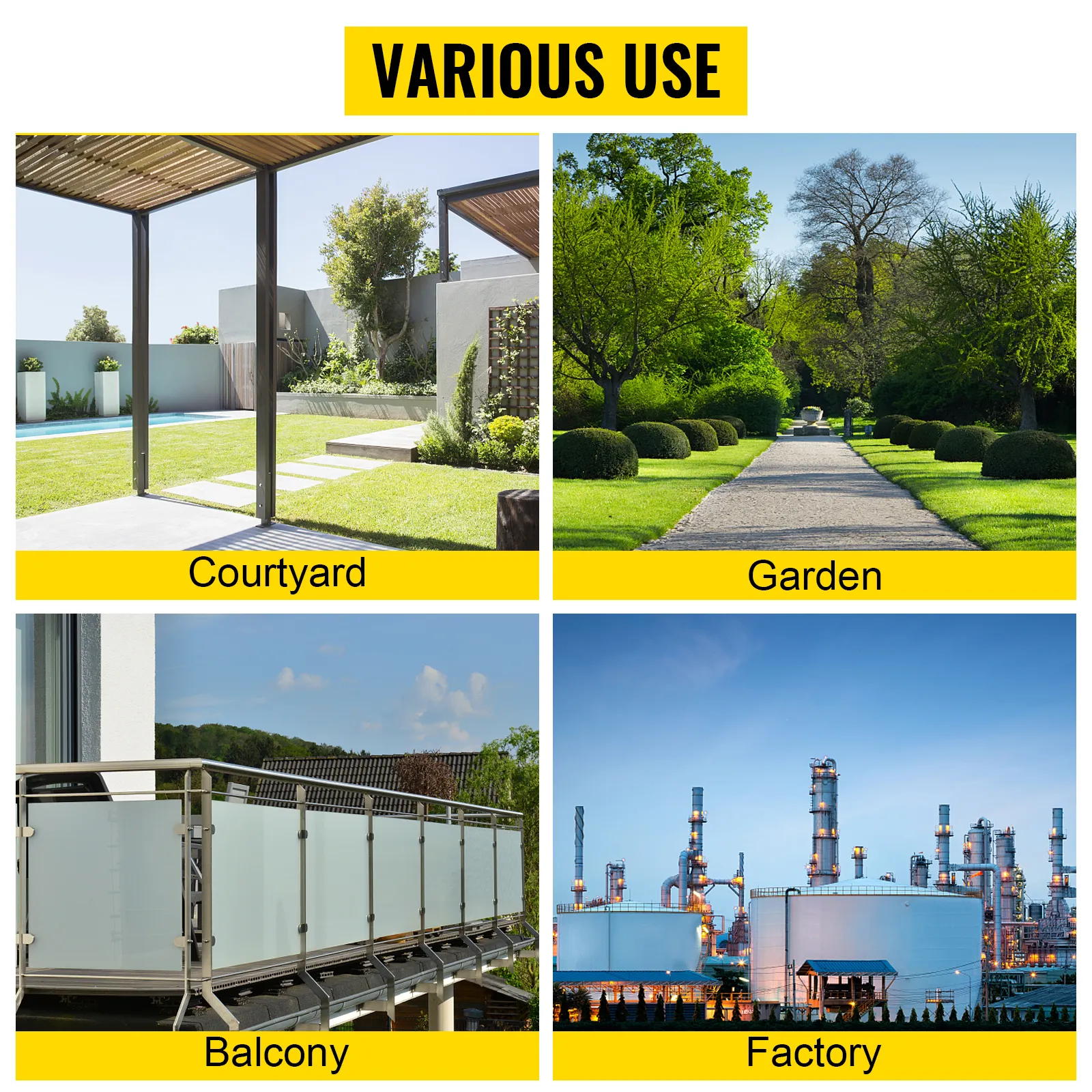 Aplicaciones de cerca de alambre de púas VEVOR: patio, jardín, balcón y áreas de fábrica.