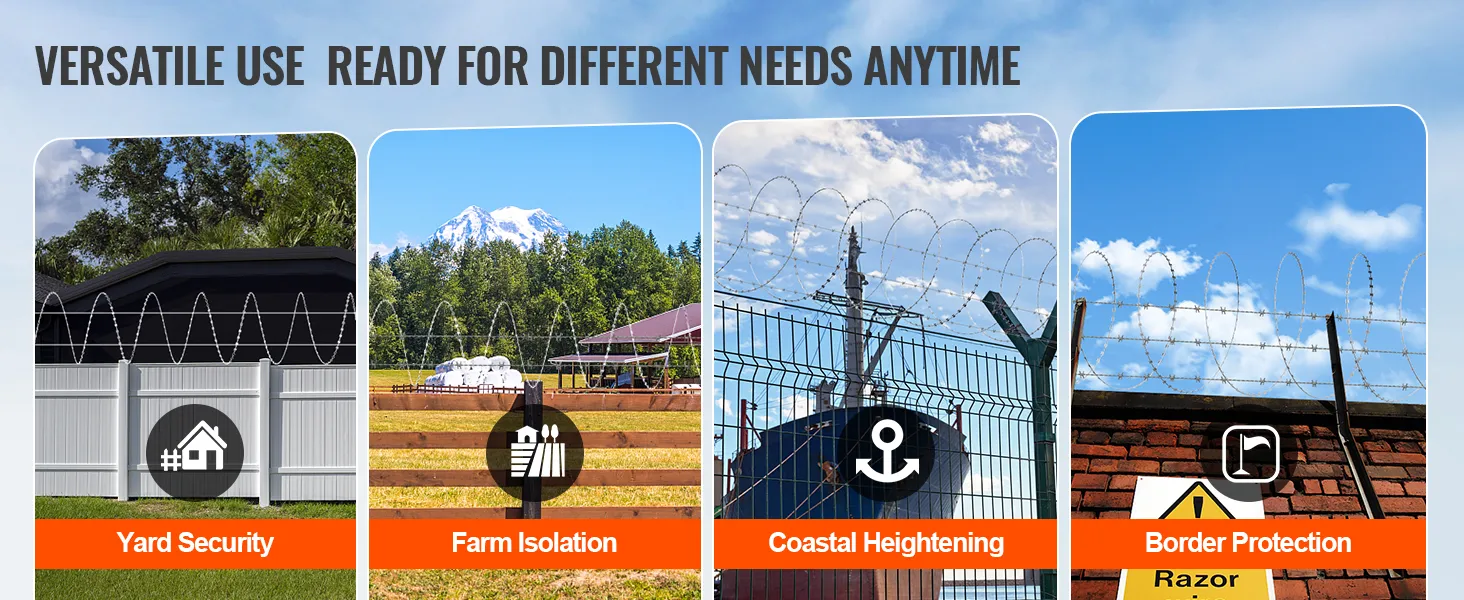 VEVOR-Stacheldrahtzaun zur Hofsicherung, zur Abgrenzung von Bauernhöfen, zur Küstenbefestigung und zum Grenzschutz.