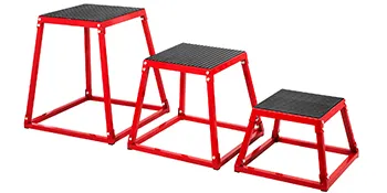 rotes VEVOR-Plyometrie-Boxset, drei verschiedene Höhen mit schwarzen Anti-Rutsch-Oberflächen.