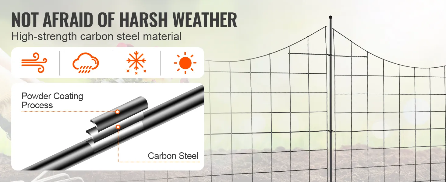 Recinzione da giardino VEVOR realizzata in acciaio al carbonio ad alta resistenza, resistente agli agenti atmosferici.