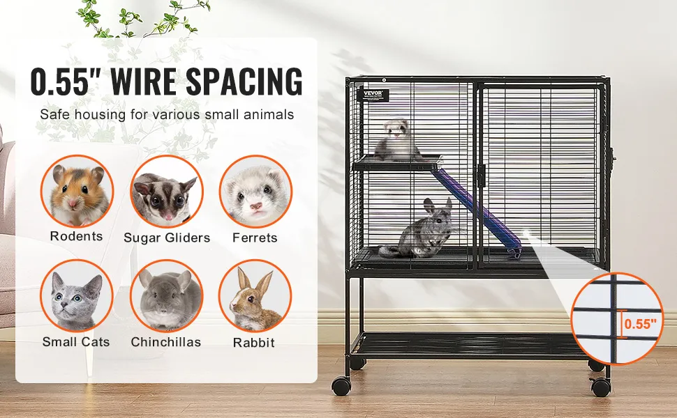 VEVOR Frettchenkäfig, 1/2 Zoll Drahtabstand, sicher für Nagetiere, Kurzkopfgleitbeutler, kleine Katzen, Chinchillas, Kaninchen.