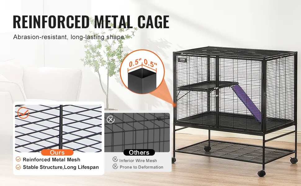 VEVOR ferret cage with reinforced metal mesh, stable structure, and abrasion-resistant durability.