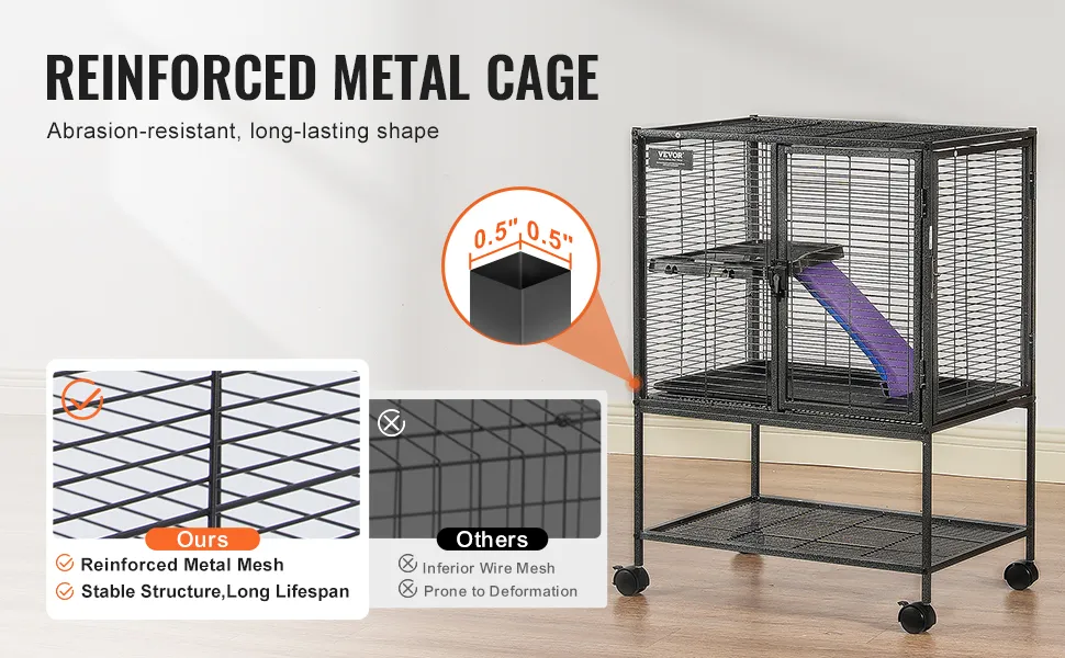 reinforced VEVOR ferret cage with metal mesh, stable structure, and abrasion-resistant design.