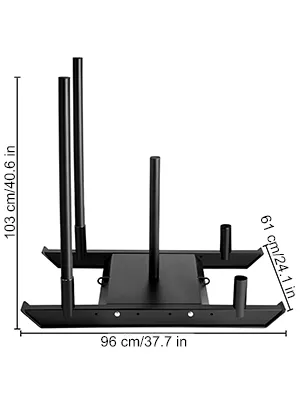 black VEVOR weight sled with dimensions 103 cm x 96 cm x 61 cm.