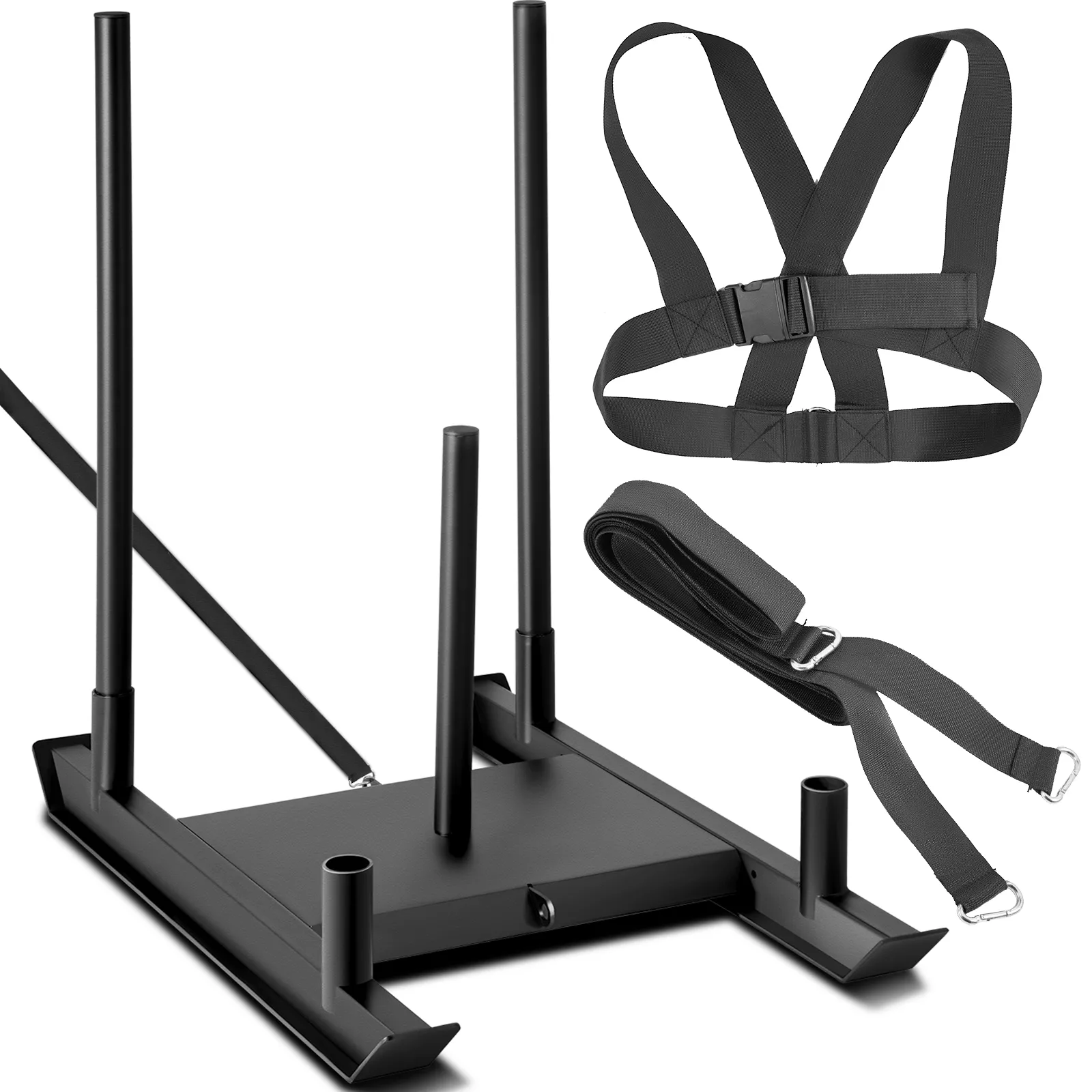 VEVOR weight sled with harness and straps, featuring a durable metal frame.