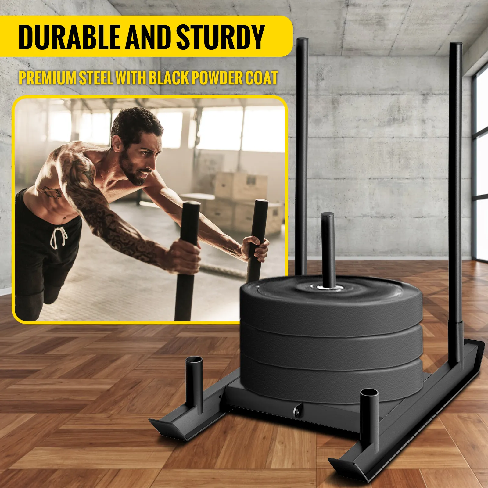 durable and sturdy VEVOR weight sled with premium steel and black powder coat.