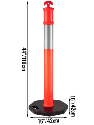 VEVOR traffic delineator posts in red with reflective strip, 44" tall, 16" base.