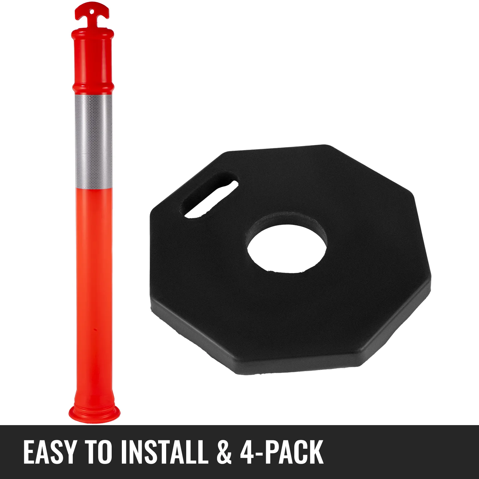 VEVOR traffic delineator posts with detachable base, easy to install, 4-pack.