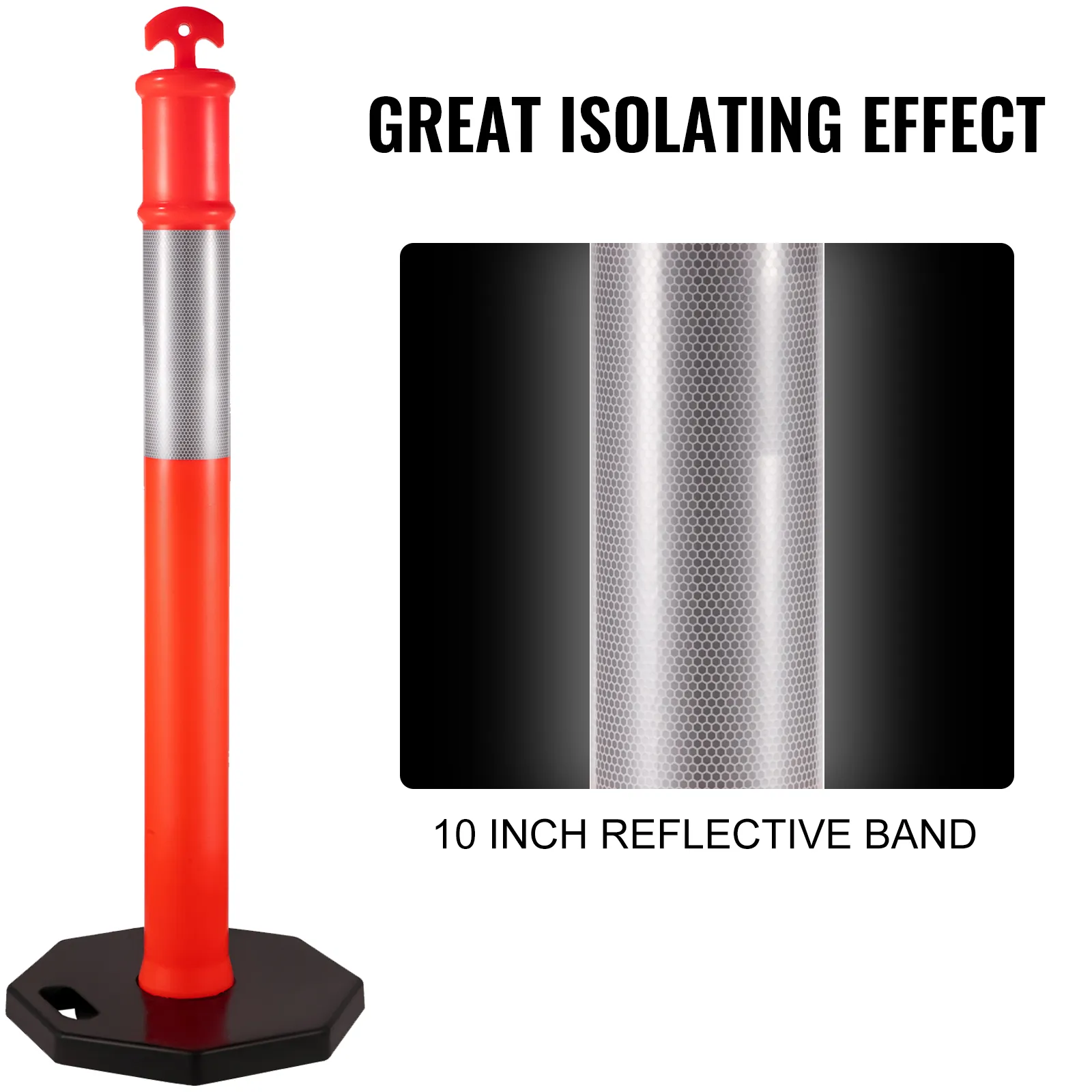 VEVOR traffic delineator posts with 10-inch reflective band for great isolating effect.