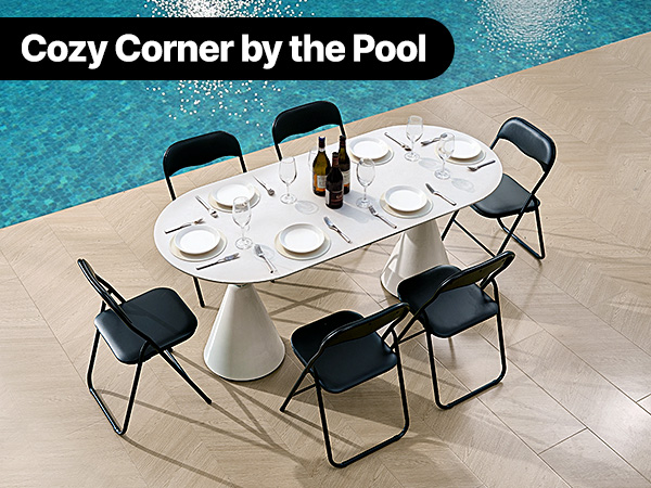 Lot De 6 Chaises Pliantes En Cuir PVC - Cadre Métal, Coussin Rembourré - Capacité 158 Kg Par Chaise - Pour Intérieur/extérieur, Fêtes - 8