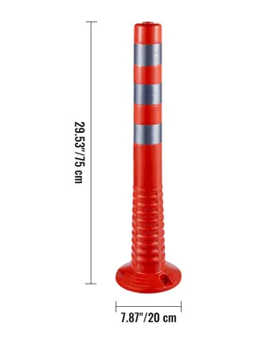 red VEVOR traffic delineator cone with reflective stripes, 75 cm tall, 20 cm base.