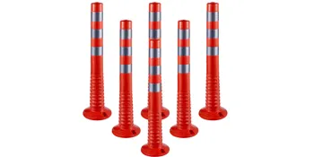 six red VEVOR traffic delineator cones with gray reflective stripes.
