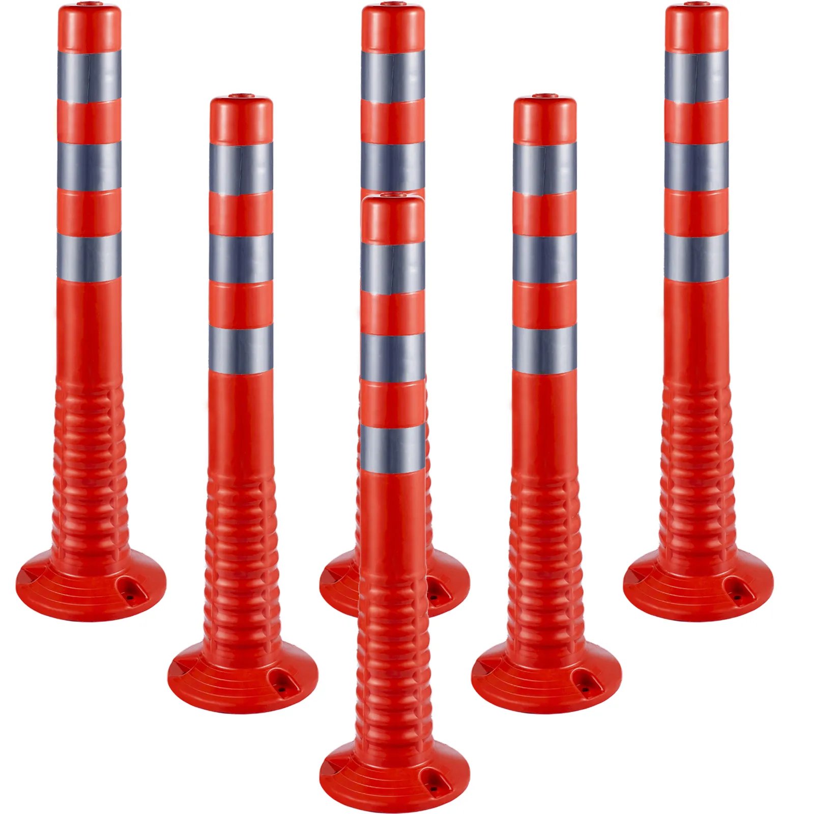 six red VEVOR traffic delineator cones with reflective silver stripes.