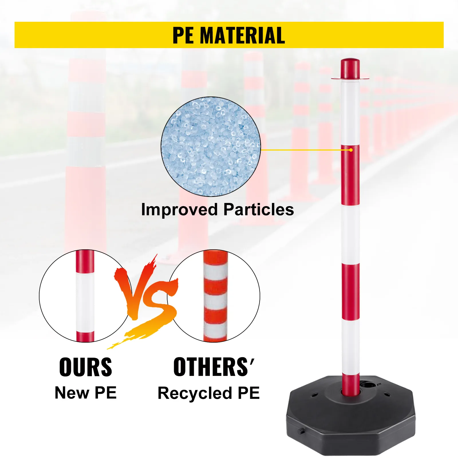 VEVOR plastic stanchion kit with improved pe particles vs others' recycled pe.