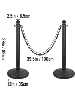 Poste de plástico VEVOR con cadena, dimensiones 39 pulgadas de alto, 13 pulgadas de diámetro de base, 39,5 pulgadas de largo de cadena