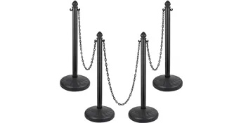 Juego de postes de plástico VEVOR con postes y cadenas negros que forman una barrera.