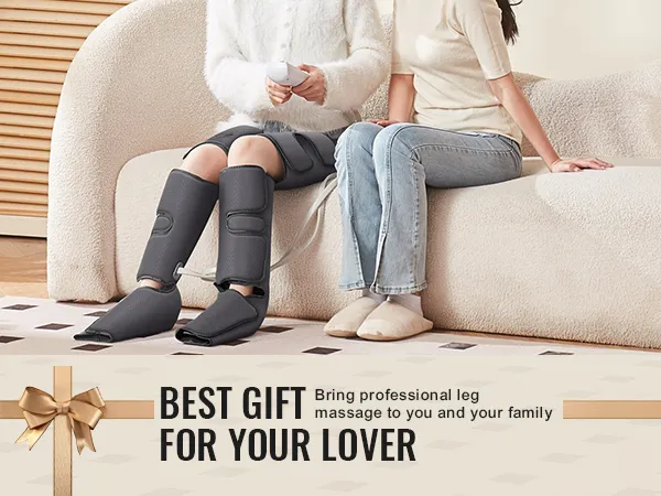 best gift idea, VEVOR leg massager in use by two people on a sofa, promoting relaxation and wellness.