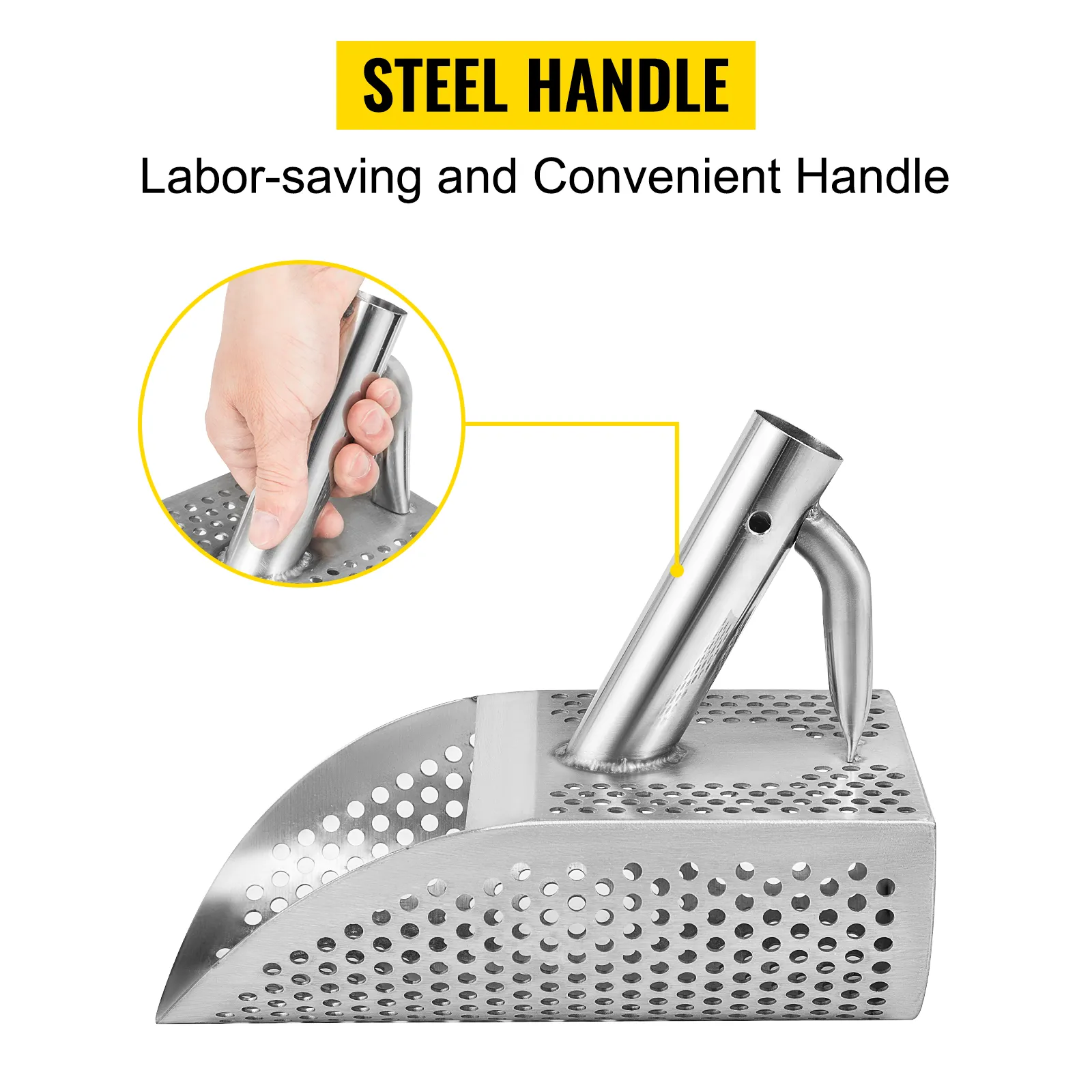 Pala de arena para detector de metales VEVOR con mango de acero para un uso fácil y cómodo.