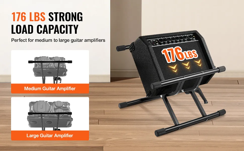 Supporto per amplificatore per chitarra VEVOR con capacità di carico di 176 libbre, per amplificatori per chitarra di medie e grandi dimensioni su pavimenti in legno.