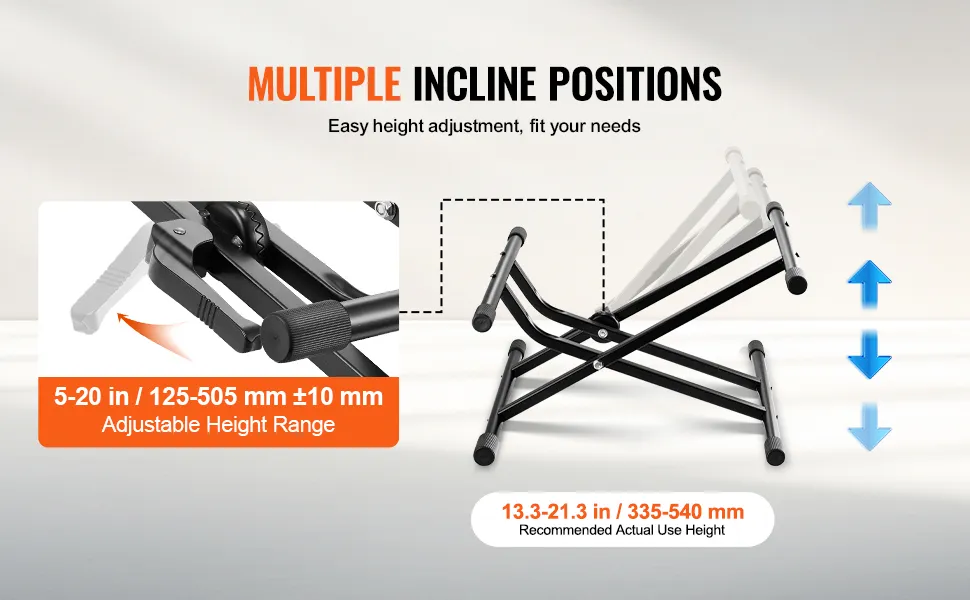 Supporto per amplificatore per chitarra VEVOR con altezza regolabile da 13 a 50 cm e diverse posizioni di inclinazione.