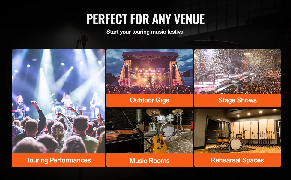 Perfetto per qualsiasi luogo: tournée, concerti all'aperto, spettacoli teatrali, sale musica, sale prove.