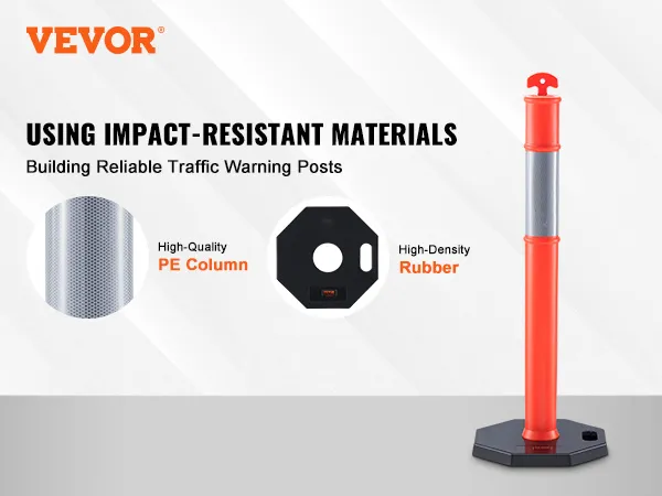 VEVOR traffic delineator featuring impact-resistant pe column and high-density rubber base.