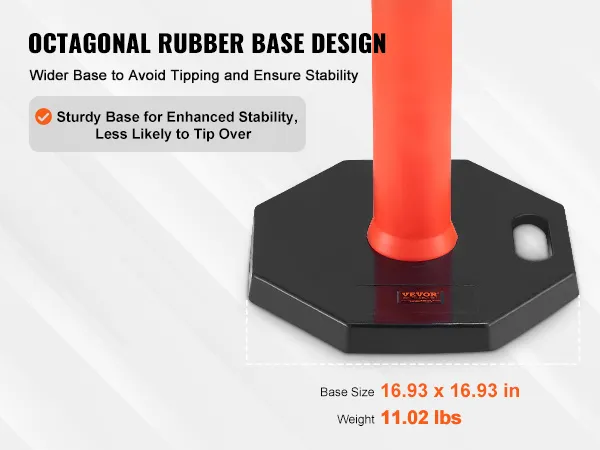 VEVOR traffic delineator with an octagonal rubber base for enhanced stability and tipping prevention.