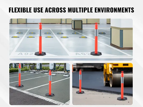 VEVOR traffic delineator displayed in parking lot, outdoor, and construction environments.