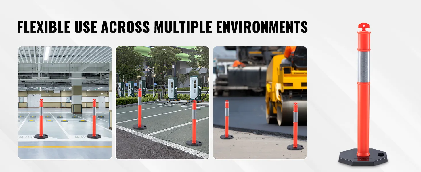 VEVOR traffic delineator displayed in parking lot, outdoor, and construction environments.