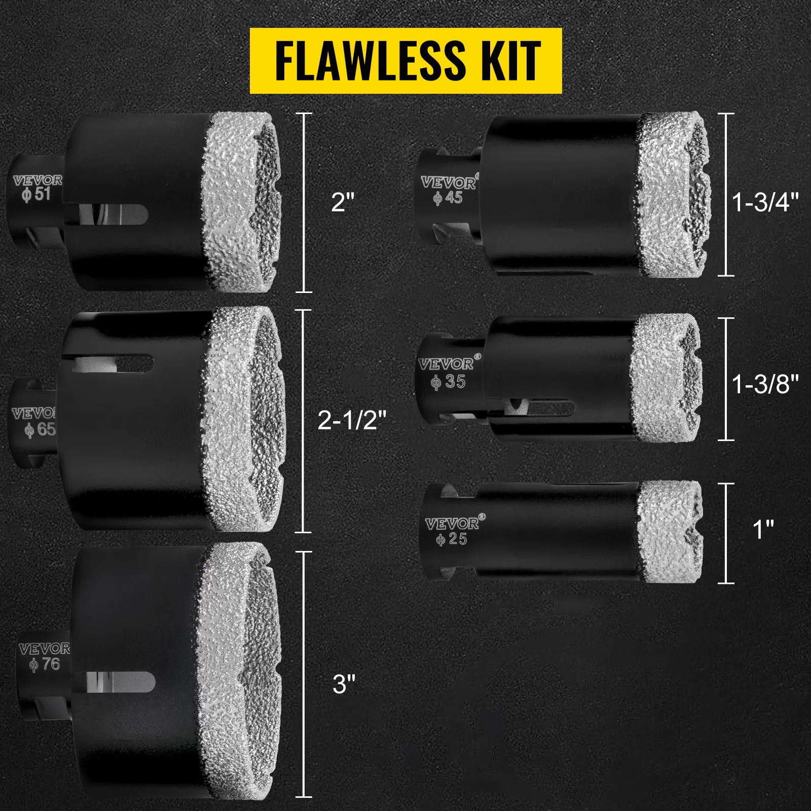 Kit de brocas de diamante VEVOR con varios tamaños y revestimiento negro duradero