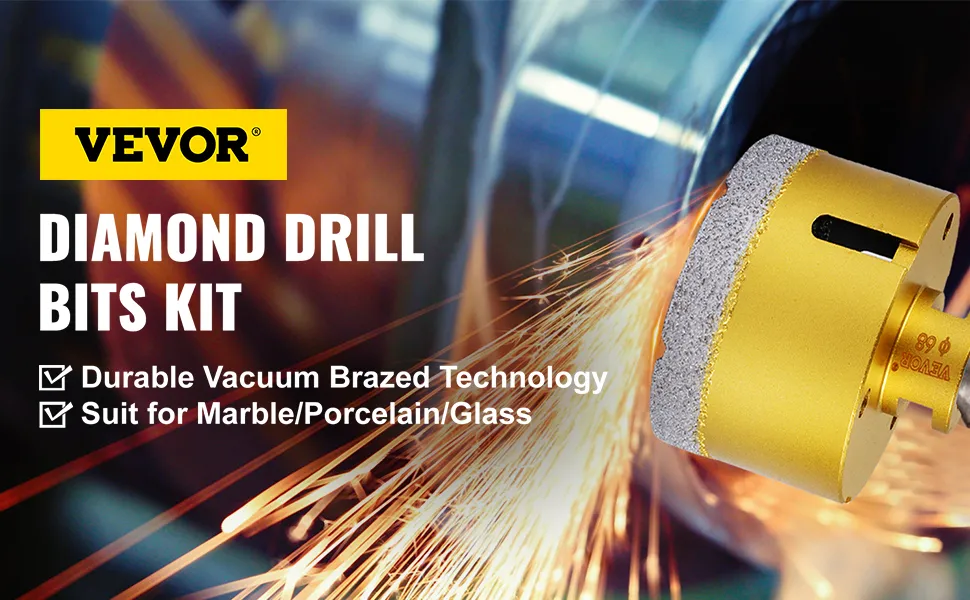 VEVOR diamond drill bits kit for marble/porcelain/glass with vacuum brazed tech.