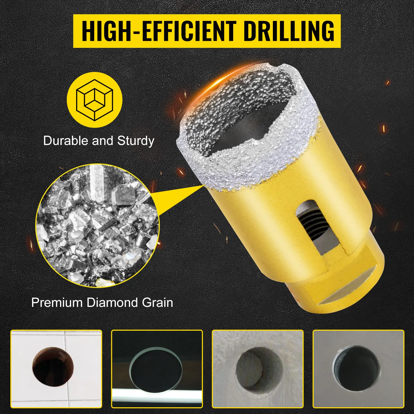VEVOR diamond drill bits with premium diamond grain for high-efficient drilling.