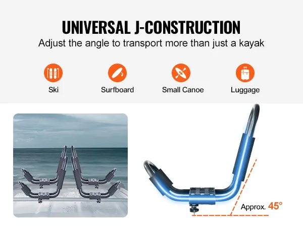 portapacchi universale j-construction VEVOR per kayak, sci, tavola da surf, piccole canoe e bagagli.