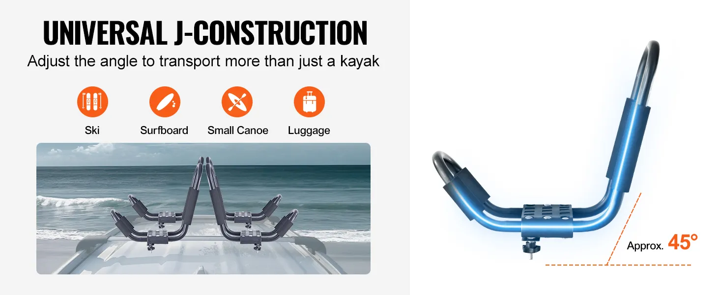 portapacchi universale j-construction VEVOR per kayak, sci, tavola da surf, piccole canoe e bagagli.