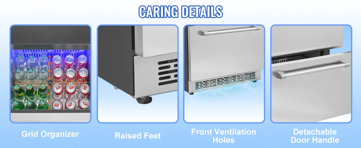 VEVOR 24 inch Undercounter Refrigerator, 2 Drawer Refrigerator with Different Temperature, 4.87 Cu.ft. Capacity, Waterproof Indoor and Outdoor Under Counter Freezer Fridge for Home and Commercial Use