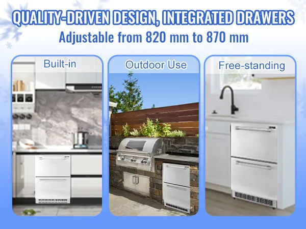 Frigorífico bajo encimera VEVOR para uso empotrado, exterior y de libre instalación, regulable de 820 a 870 mm.