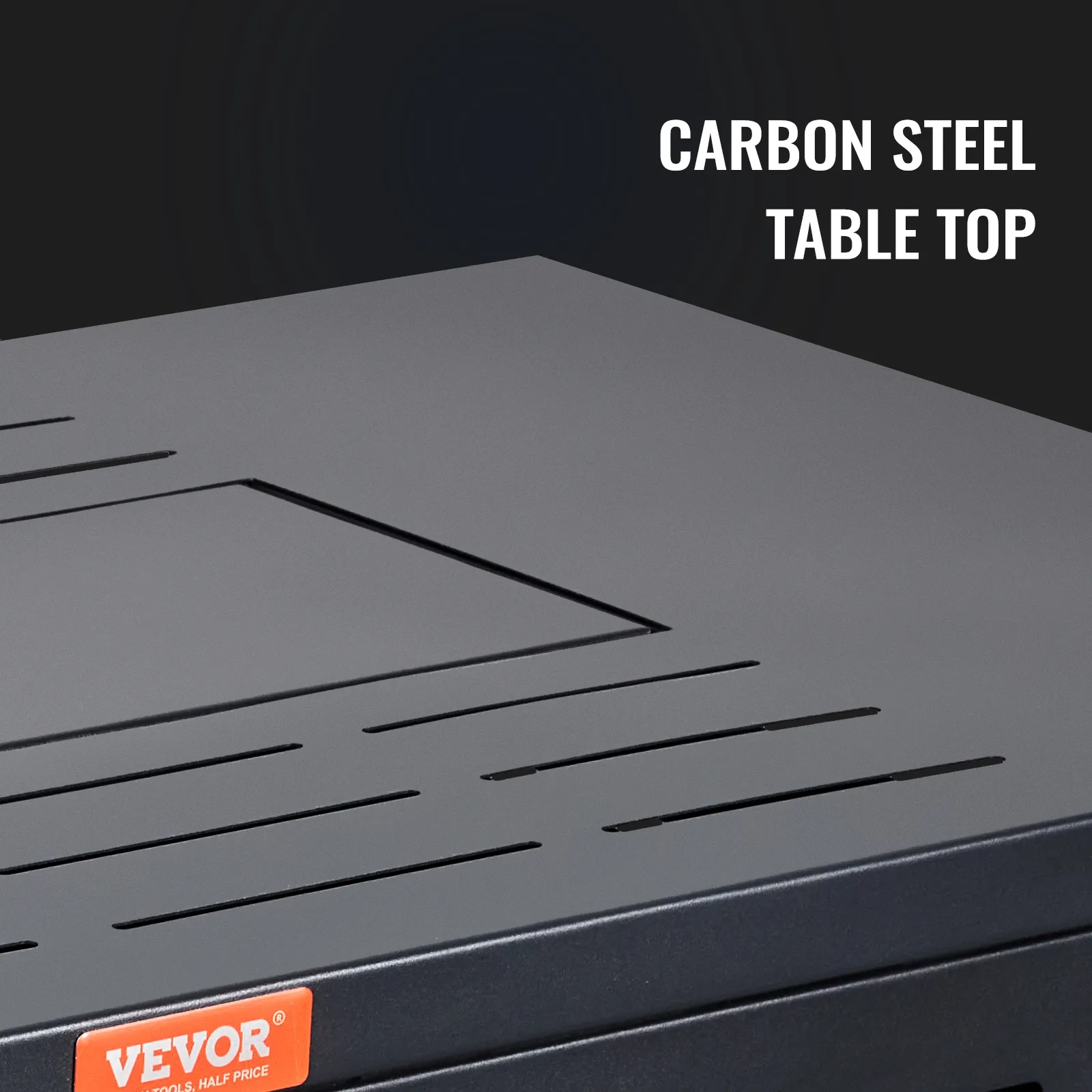 VEVOR gas fire pit table with durable carbon steel tabletop.
